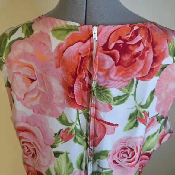 Pink and Green Floral Midi Dress With Satin Lining & Toule In Skirt Size L - Picture 4 of 7